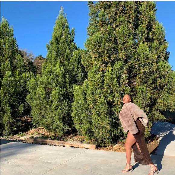 Brown sequins long high slit dress - Picture 1 of 5